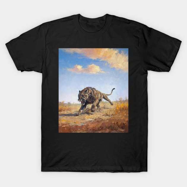 Leaping Lioness Apex Predator Of The Savannah T-Shirt by PositiefVibez